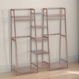 FURNOS Large Bamboo Open Wardrobe Garment Rail With Storage Shelves in Natural - thumbnail 3