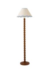 ValueLights Bobbin Colour Trim Linen Shade Walnut Bobble Floor Lamp with Bulb in Baby Blue - thumbnail 6