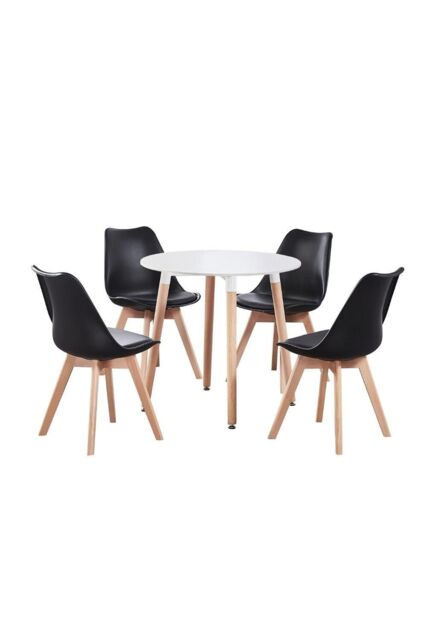 Life Interiors 5PCs Dining Set - a Round Dining Table & Set of 4 Lorenzo Tulip chairs with Padded Seat in Black - image 1