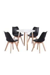 Life Interiors 5PCs Dining Set - a Round Dining Table & Set of 4 Lorenzo Tulip chairs with Padded Seat in Black - thumbnail 1