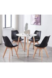 Life Interiors 5PCs Dining Set - a Round Dining Table & Set of 4 Lorenzo Tulip chairs with Padded Seat in Black - thumbnail 2