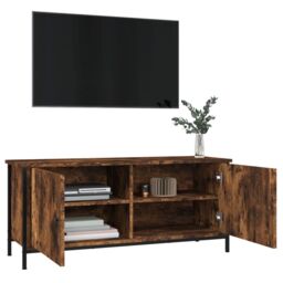 Berkfield Home TV Cabinet with Doors Smoked Oak 102x35x45 cm Engineered Wood in Brown - Size: 102 x 35 x 45 cm - thumbnail 4