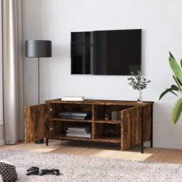 Berkfield Home TV Cabinet with Doors Smoked Oak 102x35x45 cm Engineered Wood in Brown - Size: 102 x 35 x 45 cm - thumbnail 3