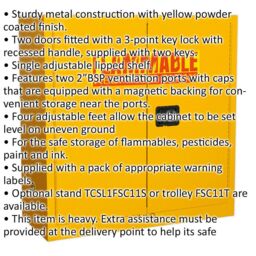 Loops Flammable Substance Storage Cabinet - 1095mm x 460mm x 1120mm - 3-Point Key Lock - thumbnail 2