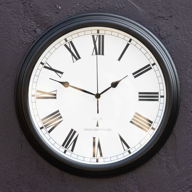 Primrose Outdoor Garden Clock Black Perfect Time Radio Controlled 38cm - image 1