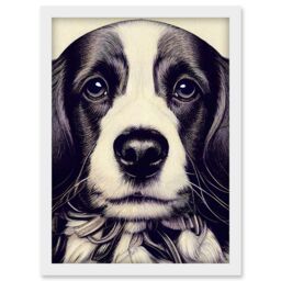 Artery8 Springer Spaniel Puppy Dog Portrait Drawing Artwork Framed Wall Art Print A4 in White - thumbnail 1