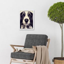 Artery8 Springer Spaniel Puppy Dog Portrait Drawing Artwork Framed Wall Art Print A4 in White - thumbnail 2