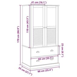 Berkfield Home Wardrobe VIGO White 90x55x176 cm Solid Wood Pine - Size: 90 x 55 x 176 cm - thumbnail 9