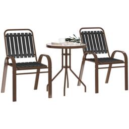 OUTSUNNY Stackable Patio Bistro Set, 3 Pieces Garden Furniture Set, Grey in Dark Grey - thumbnail 2