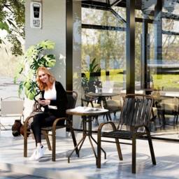 OUTSUNNY Stackable Patio Bistro Set, 3 Pieces Garden Furniture Set, Grey in Dark Grey