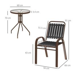 OUTSUNNY Stackable Patio Bistro Set, 3 Pieces Garden Furniture Set, Grey in Dark Grey - thumbnail 3
