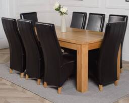 Thats Furniture Dakot 182 x 92cm Oak Large Dining Table & 8 Lola Leather Chairs in Black - Size: 182 x 92 cm - thumbnail 1