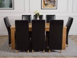 Thats Furniture Dakot 182 x 92cm Oak Large Dining Table & 8 Lola Leather Chairs in Black - Size: 182 x 92 cm - thumbnail 2