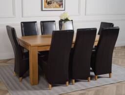 Thats Furniture Dakot 182 x 92cm Oak Large Dining Table & 8 Lola Leather Chairs in Black - Size: 182 x 92 cm - thumbnail 3