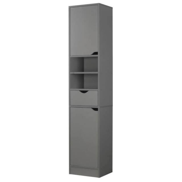 Kelvenix Wooden Tall 2 Door 1 Drawer Shelves Bathroom Cabinet Storage Unit in Grey - image 1