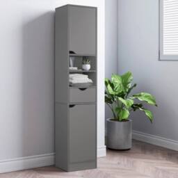 Kelvenix Wooden Tall 2 Door 1 Drawer Shelves Bathroom Cabinet Storage Unit in Grey - thumbnail 2