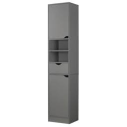Kelvenix Wooden Tall 2 Door 1 Drawer Shelves Bathroom Cabinet Storage Unit in Grey
