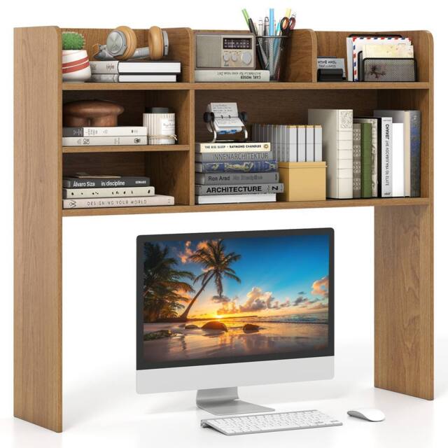 Costway Desktop Bookshelf Desk Hutch Shelf for Computer Monitor in Natural - image 1
