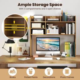 Costway Desktop Bookshelf Desk Hutch Shelf for Computer Monitor in Natural - thumbnail 7