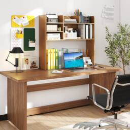 Costway Desktop Bookshelf Desk Hutch Shelf for Computer Monitor in Natural - thumbnail 5