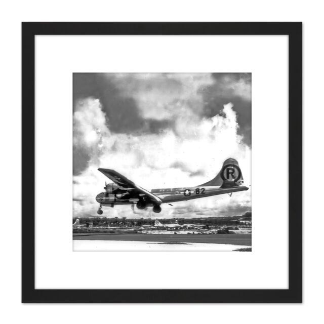 Artery8 B29 Superfortress Enola Gay After Hiroshima Atomic Raid 1945 8X8 Inch Square Wooden Framed Wall Art Print Picture with Mount in Black - image 1
