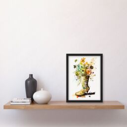 Artery8 Wildflower Bouquet in a High Heel Floral Boot Artwork Framed Wall Art Print A4 in Black - thumbnail 2
