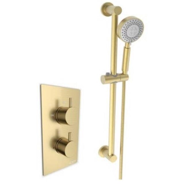 Clifton Brush Brass Concealed Mixer Shower with Adjustable Hung Slide Rail Kit in Gold