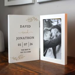 Personalised Memento Company Personalised Anniversary Wooden Hinged 6x4 Photo Frame in White - thumbnail 5
