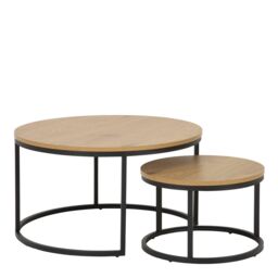 Furniture To Go Spiro Round Coffee Table Set with Oak Top & Black Legs
