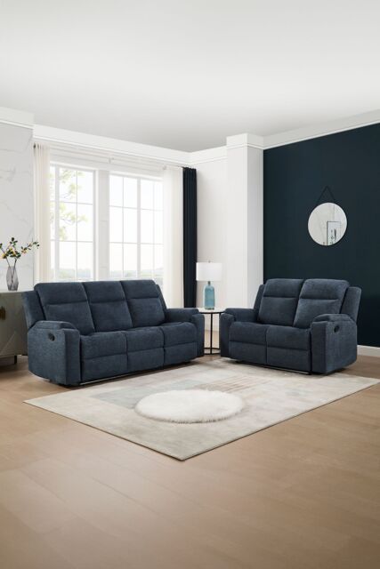 More4Homes Orka 2+3 Seater Fabric Manual Recliner Sofa Set in Blue - image 1