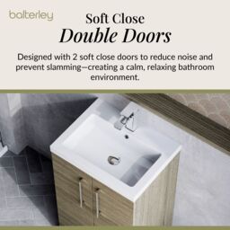 Balterley Bathroom Vanity Basin Unit, Chrome Handles, 500mm, Mid Oak in Brown - thumbnail 3