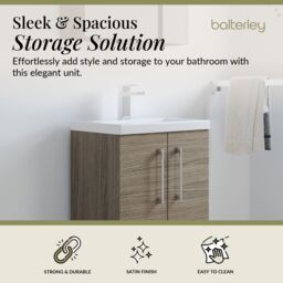 Balterley Bathroom Vanity Basin Unit, Chrome Handles, 500mm, Mid Oak in Brown - thumbnail 2