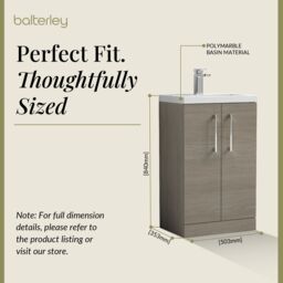 Balterley Bathroom Vanity Basin Unit, Chrome Handles, 500mm, Mid Oak in Brown - thumbnail 5