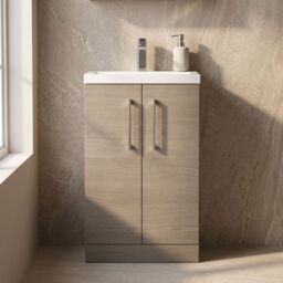 Balterley Bathroom Vanity Basin Unit, Chrome Handles, 500mm, Mid Oak in Brown - thumbnail 9