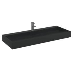Berkfield Home Wash Basin 120x46x11 cm Mineral Cast/Marble Cast Matt Black - Size: 120 x 46 x 11 cm - thumbnail 3