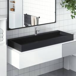 Berkfield Home Wash Basin 120x46x11 cm Mineral Cast/Marble Cast Matt Black - Size: 120 x 46 x 11 cm - thumbnail 2