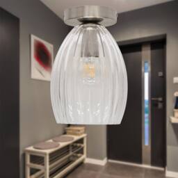 First Choice Lighting Set of 2 Birch - Fluted Glass Satin Nickel Ceiling Light Fittings in Clear - thumbnail 4