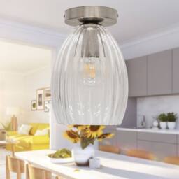 First Choice Lighting Set of 2 Birch - Fluted Glass Satin Nickel Ceiling Light Fittings in Clear - thumbnail 5