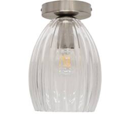 First Choice Lighting Set of 2 Birch - Fluted Glass Satin Nickel Ceiling Light Fittings in Clear - thumbnail 2