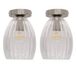 First Choice Lighting Set of 2 Birch - Fluted Glass Satin Nickel Ceiling Light Fittings in Clear - thumbnail 1