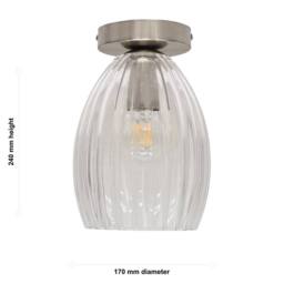 First Choice Lighting Set of 2 Birch - Fluted Glass Satin Nickel Ceiling Light Fittings in Clear - thumbnail 6