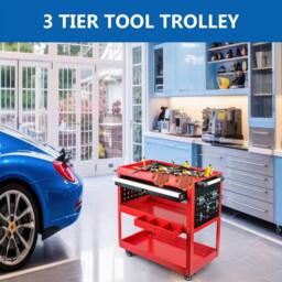 Crystals 3 Tier Workshop Tool Trolley Cabinet with Drawer & Wheels in Red - Size: 10000mm x 520mm - thumbnail 4
