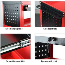 Crystals 3 Tier Workshop Tool Trolley Cabinet with Drawer & Wheels in Red - Size: 10000mm x 520mm - thumbnail 3