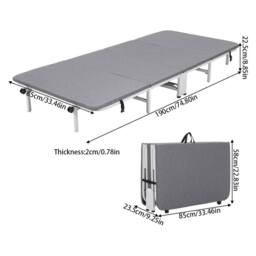 EONLION Single Foldable Folding Bed & Mattress in Grey - thumbnail 2