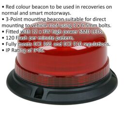 Loops 12V / 24V LED Rotating Red Hazard Beacon Light - 3x Bolt Roof Fixing Points - thumbnail 2