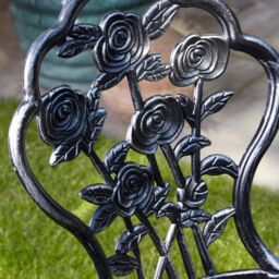 Home Source Bistro Set Outdoor Patio Garden Round Table & 2 Chairs Metal Frame in Dark Grey - thumbnail 5