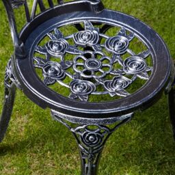 Home Source Bistro Set Outdoor Patio Garden Round Table & 2 Chairs Metal Frame in Dark Grey - thumbnail 6