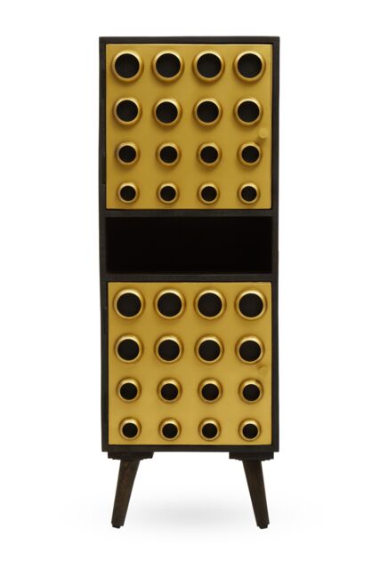 Orsina Storage Cabinets, Black Mango Wood with Warm Metallic Finish, Two Door Storage & Modern Shelving Space in Gold - image 1