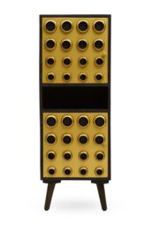 Orsina Storage Cabinets, Black Mango Wood with Warm Metallic Finish, Two Door Storage & Modern Shelving Space in Gold