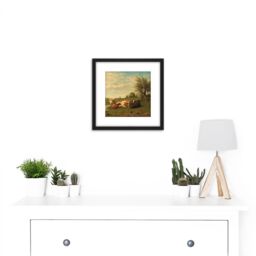 Artery8 Bilders Cows In The Meadow Landscape Painting 8X8 Inch Square Wooden Framed Wall Art Print Picture with Mount in Black - thumbnail 2